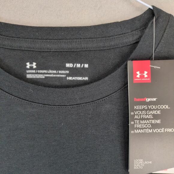 NWT Under Armour Heatgear Men's M Black T-Shirt Red Logo Long Sleeve Training - Picture 6 of 10
